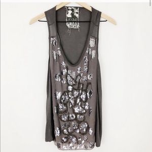 Gray sparkle and chain tank top